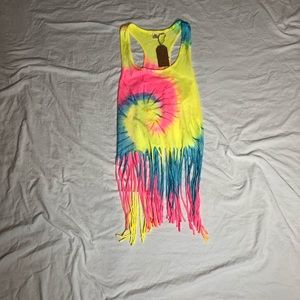 neon tie dye beach cover up
